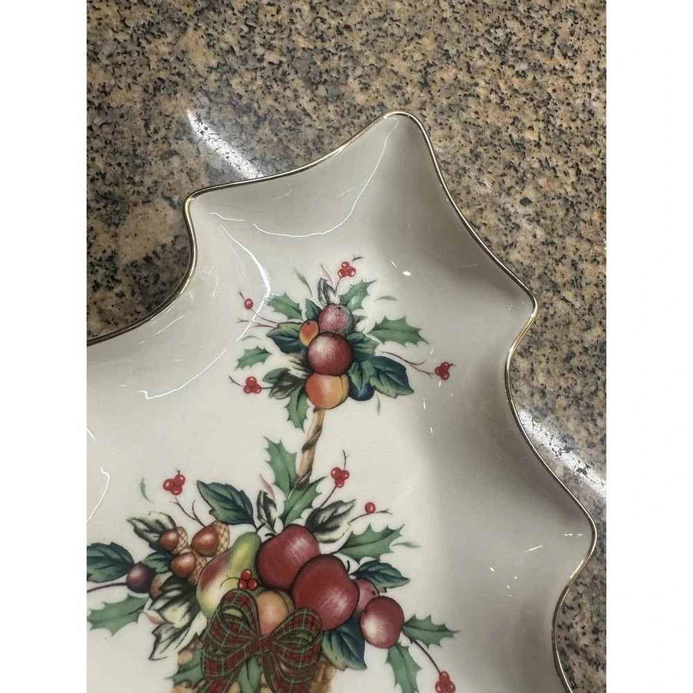 Lenox‎ Holiday Tartan Tree Candy Dish Christmas Serving Plate Bowl Gold Rim